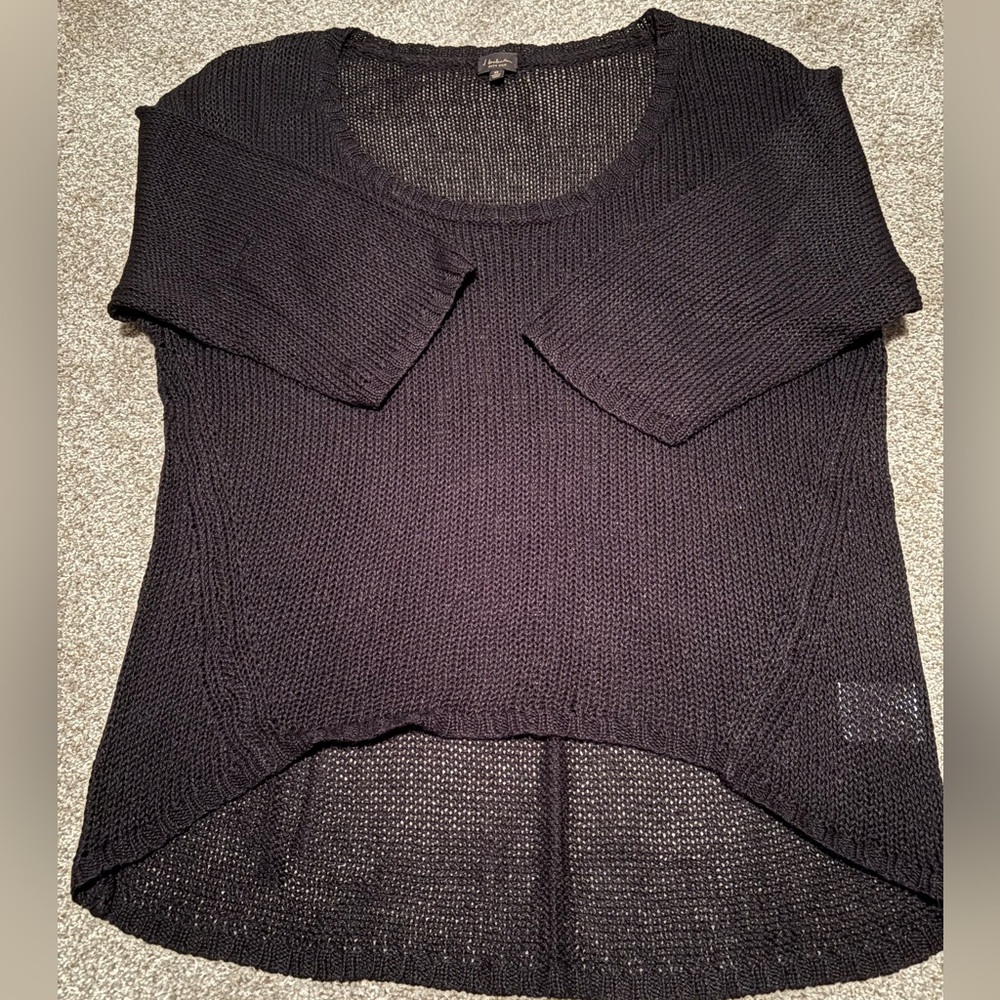 t Babaton linen/silk scoop neck, high low sweater, black, XS